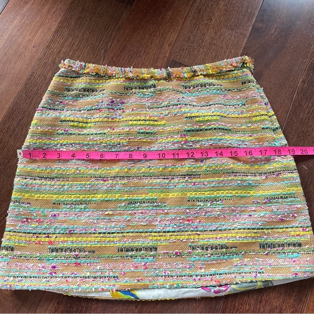 NWT LE SUPERBE Beach Tweed Mini Skirt Fringe Trim Yellow Colorful Office Size 4 - Picture 10 of 11